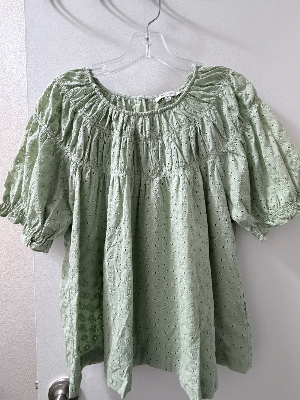 Madewell Light Green Eyelet Peasant Blouse